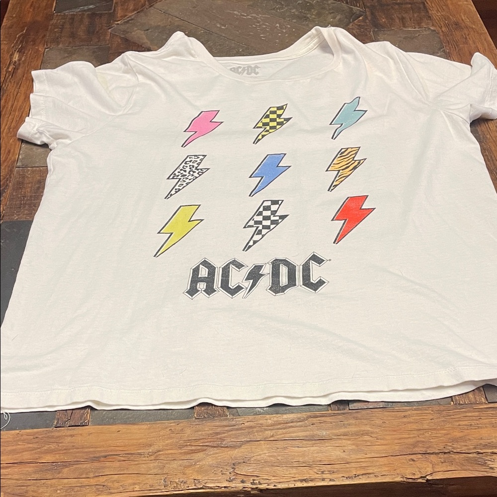 AC/DC White Kids Short Sleeve Tee with Multicolor Lightning Bolts